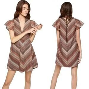 BCBGeneration Chevron Flutter Sleeve Mini Dress in Earth Tones Size XS